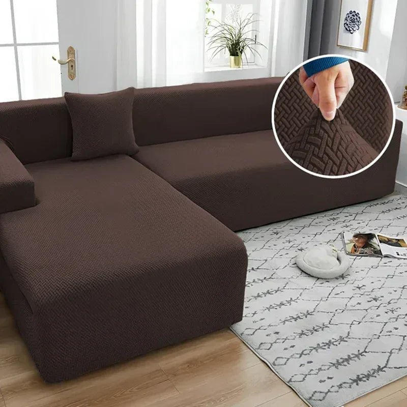 Stripe Jacquard L Shape Sofa Cover - Brown - Ctexs