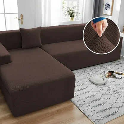 Stripe Jacquard L Shape Sofa Cover - Brown - Ctexs