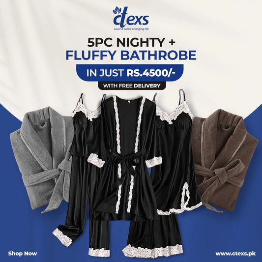 5 pcs Nighty + Fluffy Bathrobe With Free Delivery