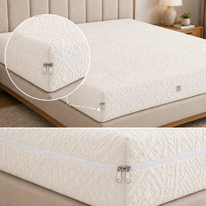 Embossed Geometric Jacquard Zipper Mattress Cover - Off White