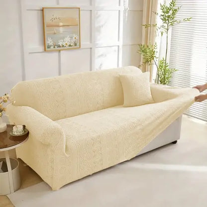 Embossed Geometric Jacquard Sofa Cover - Beigh
