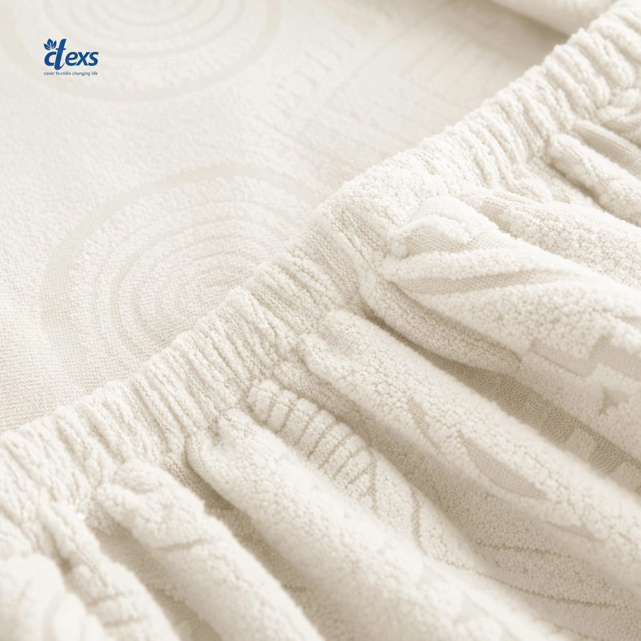L-Shape Embossed Geometric Jacquard Sofa Cover - Off White