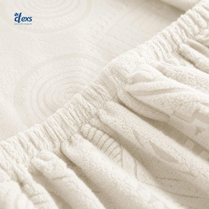 L-Shape Embossed Geometric Jacquard Sofa Cover - Off White