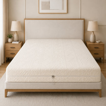 Embossed Geometric Jacquard Zipper Mattress Cover - Off White