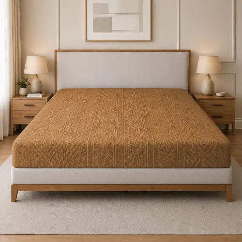 Embossed Geometric Jacquard Bed Fitted - Camel Brown