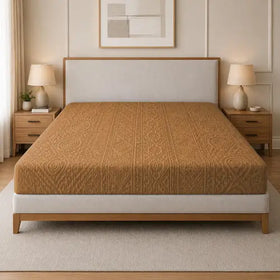 Embossed Geometric Jacquard Bed Fitted - Camel Brown