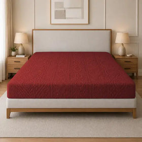Embossed Geometric Jacquard Bed Fitted - Mehroon
