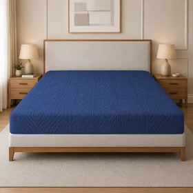 Embossed Geometric Jacquard Bed Fitted - Navy Blue