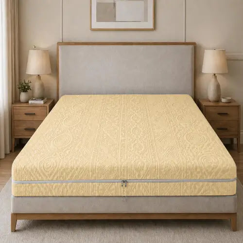 Embossed Geometric Jacquard Zipper Mattress Cover - Beigh