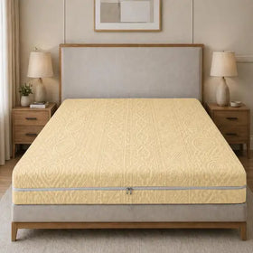 Embossed Geometric Jacquard Zipper Mattress Cover - Beigh