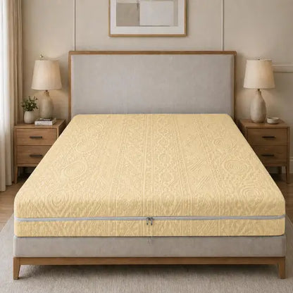 Embossed Geometric Jacquard Zipper Mattress Cover - Beigh