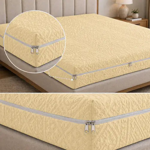 Embossed Geometric Jacquard Zipper Mattress Cover - Beigh