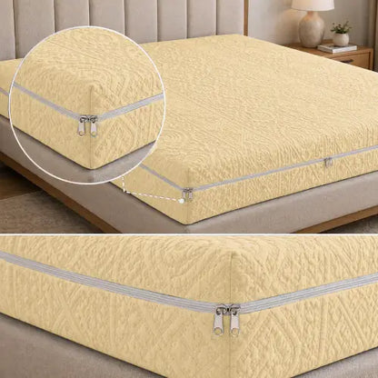 Embossed Geometric Jacquard Zipper Mattress Cover - Beigh