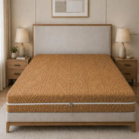 Embossed Geometric Jacquard Zipper Mattress Cover - Camel Brown