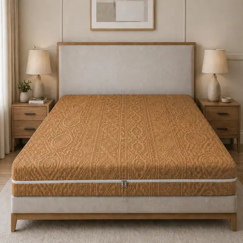 Embossed Geometric Jacquard Zipper Mattress Cover - Camel Brown