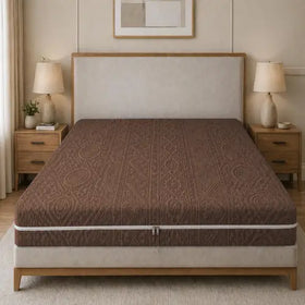 Embossed Geometric Jacquard Zipper Mattress Cover - Dark Brown