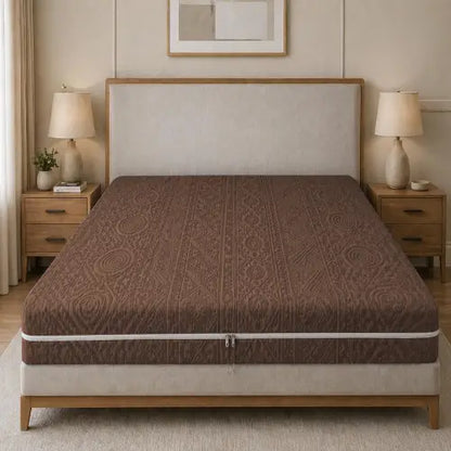 Embossed Geometric Jacquard Zipper Mattress Cover - Dark Brown