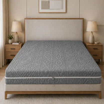 Embossed Geometric Jacquard Zipper Mattress Cover - Grey