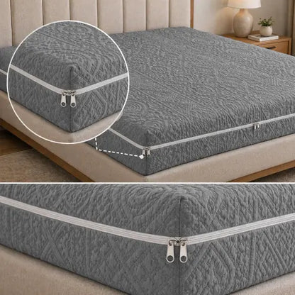 Embossed Geometric Jacquard Zipper Mattress Cover - Grey