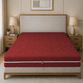 Embossed Geometric Jacquard Zipper Mattress Cover - Mehroon