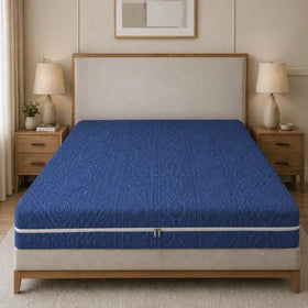 Embossed Geometric Jacquard Zipper Mattress Cover - Navy Blue