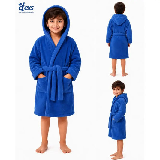 Fluffy Kids Bathrobe - Navy Blue