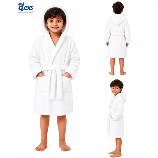 Fluffy Kids Bathrobe - White