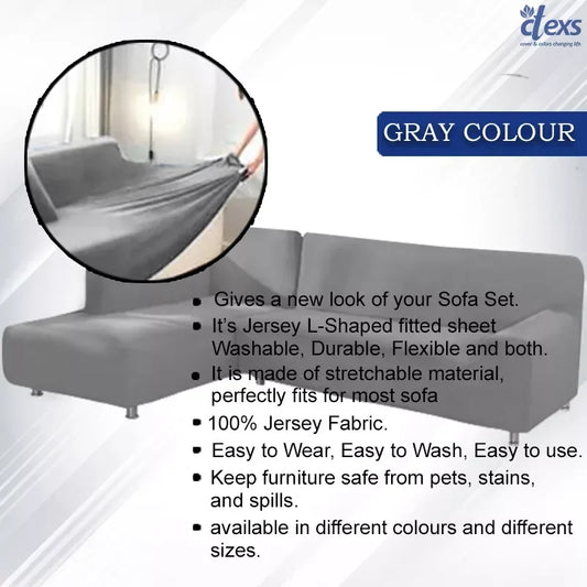 L Shape Jersey Sofa Cover - Grey - Ctexs