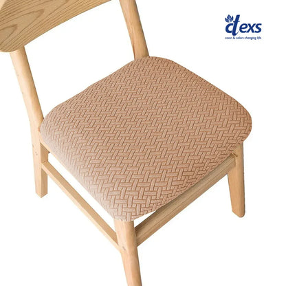 Stripe Jacquard Dining Chair Seat Cover - Beigh - Ctexs