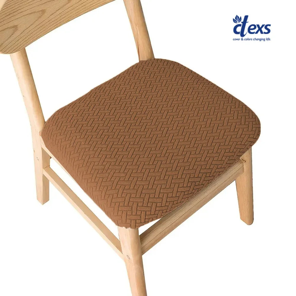 Stripe Jacquard Dining Chair Seat Cover - camel brown - Ctexs