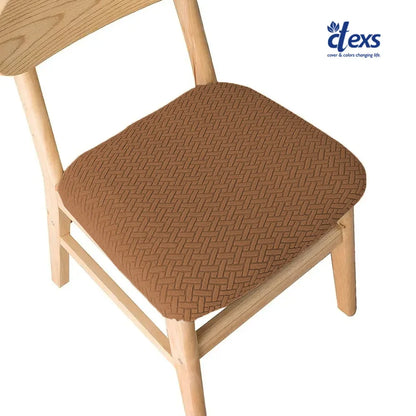 Stripe Jacquard Dining Chair Seat Cover - camel brown - Ctexs