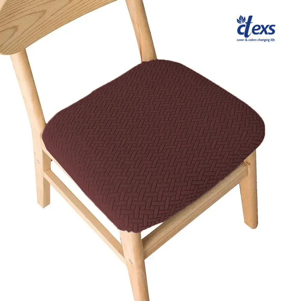 Stripe Jacquard Dining Chair Seat Cover - Dark Brown - Ctexs