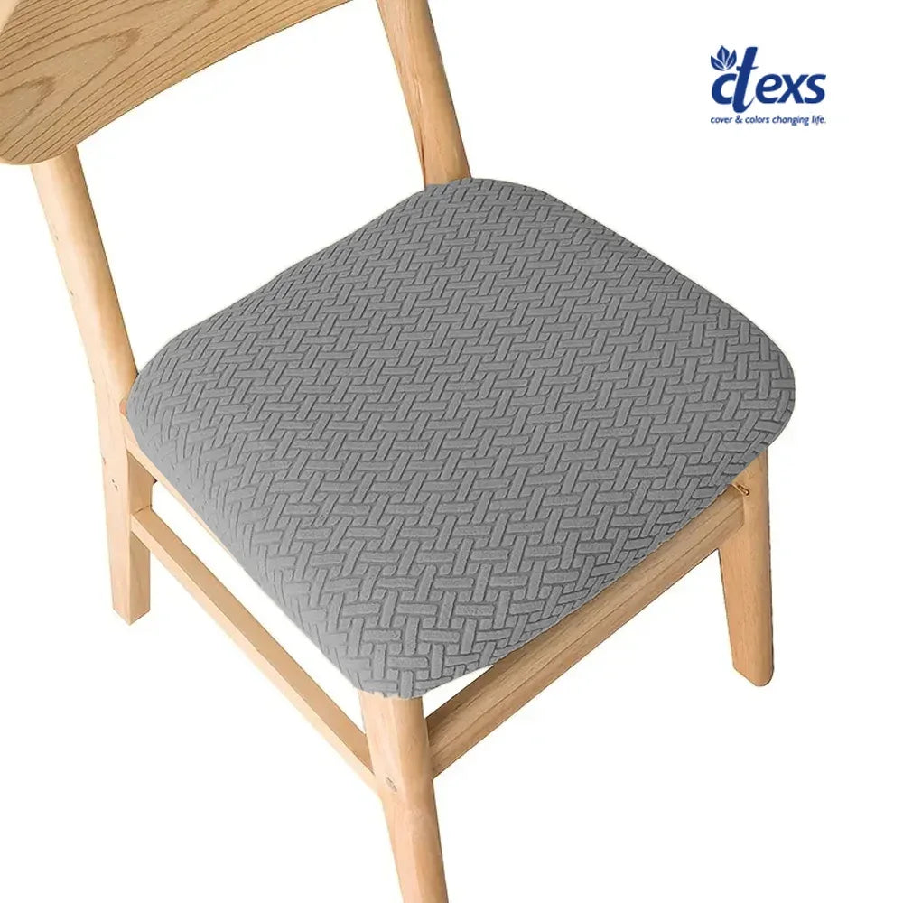 Stripe Jacquard Dining Chair Seat Cover - Grey - Ctexs