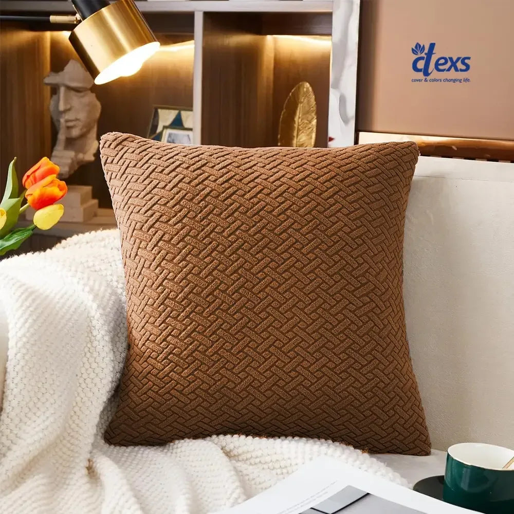 Stripe Jacquard Cushion Covers - Camel Brown - Ctexs