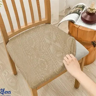 Embossed Geometric Jacquard Dining Chair Seat Cover - Beigh