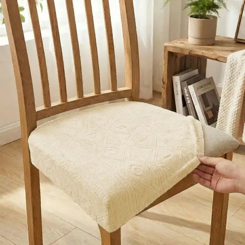 Embossed Geometric Jacquard Dining Chair Seat Cover - Beigh
