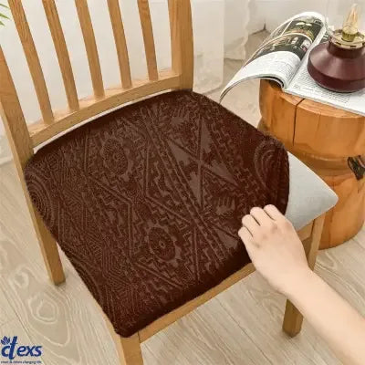 Embossed Geometric Jacquard Dining Chair Seat Cover - Dark Brown
