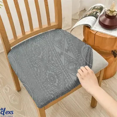 Embossed Geometric Jacquard Dining Chair Seat Cover - Grey