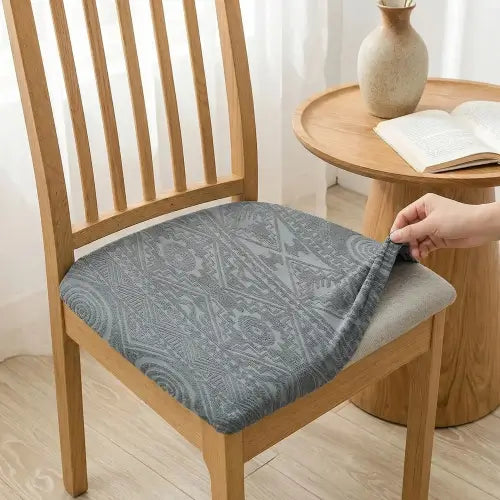Embossed Geometric Jacquard Dining Chair Seat Cover - Grey