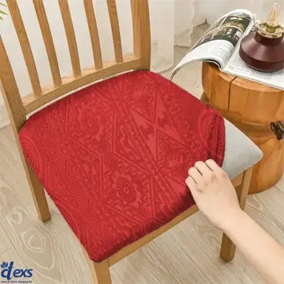 Embossed Geometric Jacquard Dining Chair Seat Cover - Mehroon