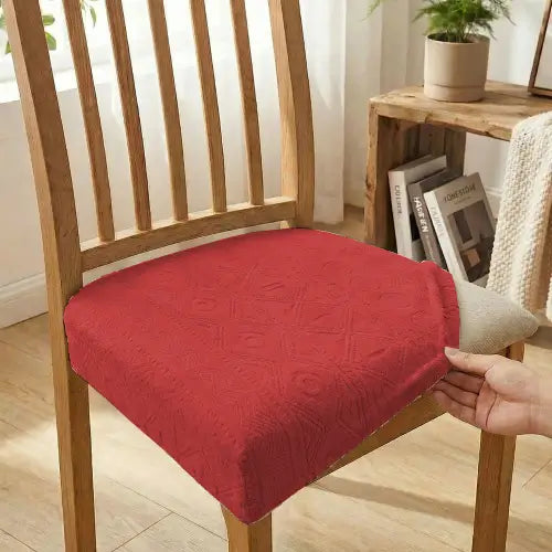Embossed Geometric Jacquard Dining Chair Seat Cover - Mehroon