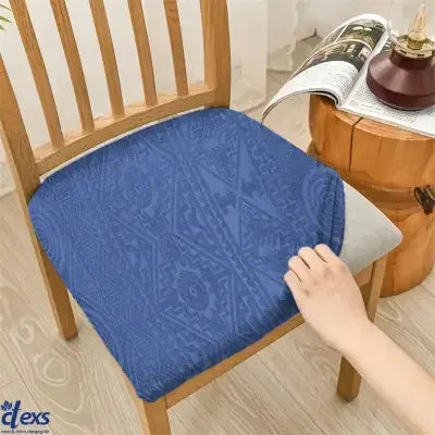 Embossed Geometric Jacquard Dining Chair Seat Cover - Navy Blue
