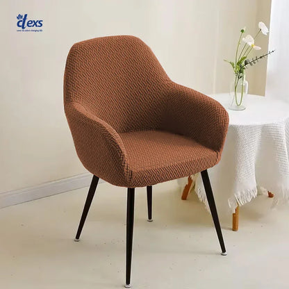 Stripe Jacquard Turkish Arm Chair Cover - Camel Brown - Ctexs