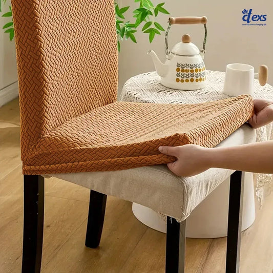 Stripe Jacquard Dining Chair Cover - Camel Brown - Ctexs