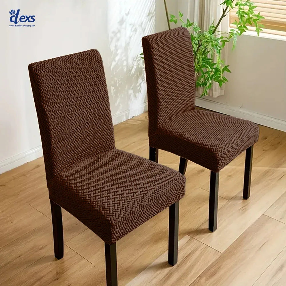 Stripe Jacquard Dining Chair Cover - Dark Brown - Ctexs