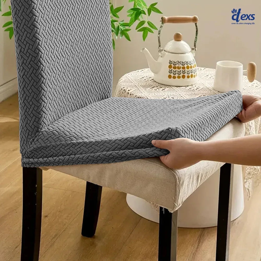 Stripe Jacquard Dining Chair Cover - Grey - Ctexs
