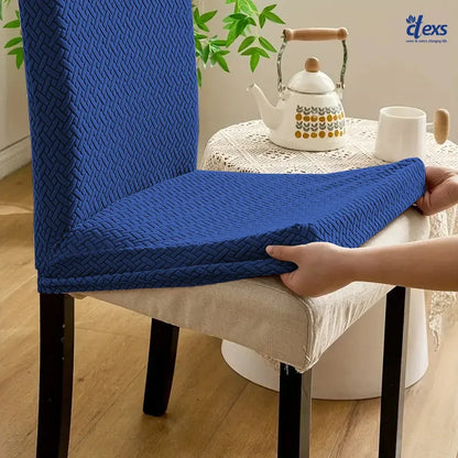 Stripe Jacquard Dining Chair Cover - Navy Blue - Ctexs