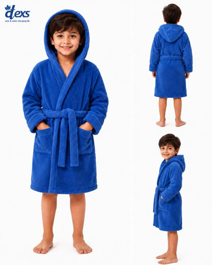 Fluffy Kids Bathrobe - Navy Blue