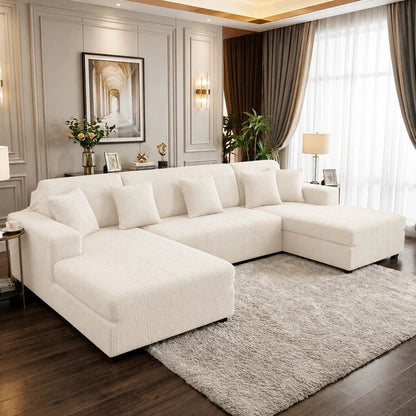 L-Shape Embossed Geometric Jacquard Sofa Cover - Off White