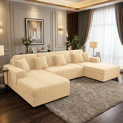 L-Shape Embossed Geometric Jacquard Sofa Cover - Beigh